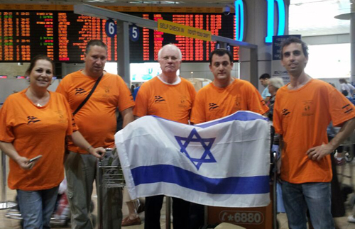 Members of the F.I.R.S.T rescue team in BG Airport before Takeoff - (from right) Dr. Daniel Grupel, Nitai Reich, Avi Bachar, Tsafrir Shifman and Vardit Aloni