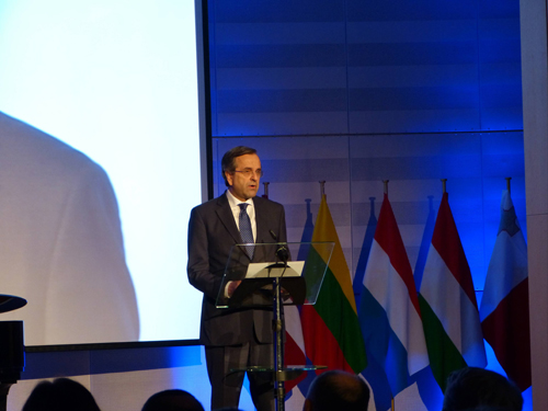 Greece's Prime Minister Antonis Samaras addreasses the European Parliament on Holocaust Remembrance Day, Jan 27, 2014