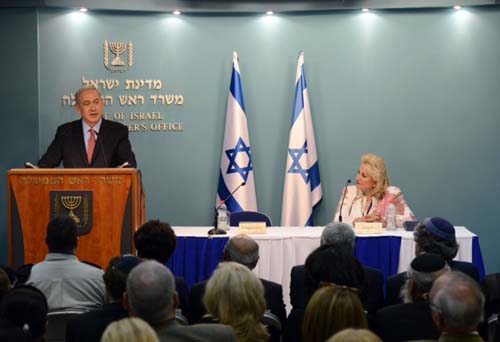 Prime Minister Netanyahu addresses a delegation from Friends of the Israel Defense Forces photo by Haim Zach / GPO
