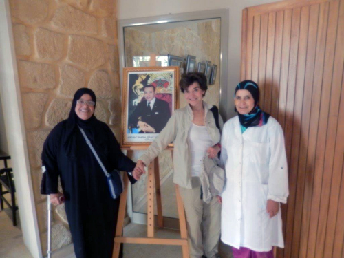 Guide and caretaker pose with Roberta Greene at Casablanca's Jewish Museum