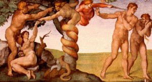 Michelangelo's "Temptation and Expulsion of Adam and Eve" from the Sistine Chapel in the Vatican