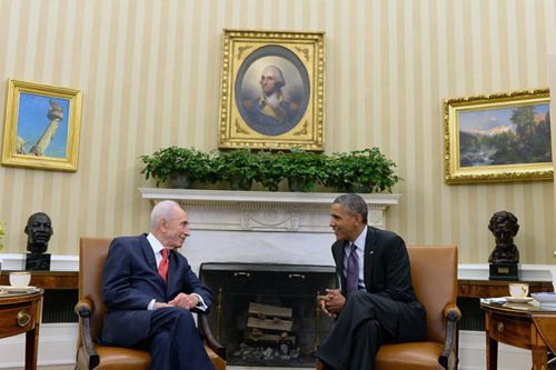 Presidents Peres and Obama in the Oval Office, June 25, 2014