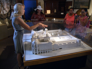 Nancy Kim with model of the Mission Inn
