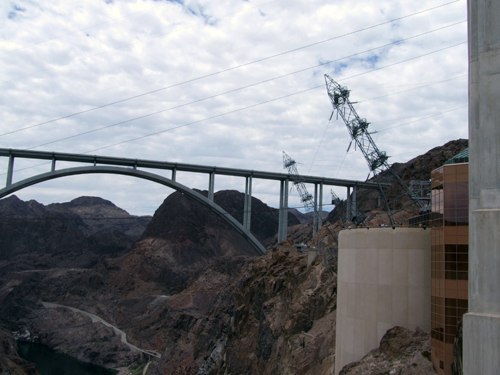 Power towers are cantilevered to avoid electrical lines brushing against the canyon walls and shorting out