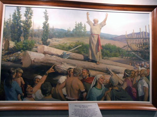 Mormon visitor center painting of Noah being scorned by townspeople