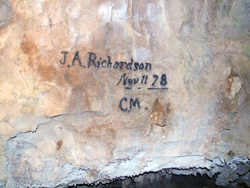 J.A. Richardson wrote his name and Charles Morton his initials on a cavern wall in 1878