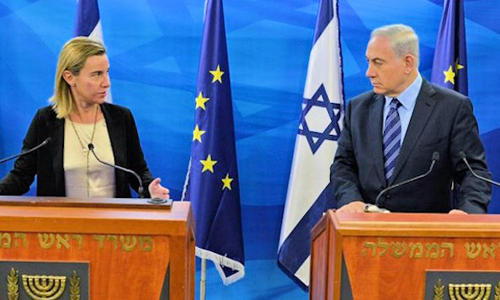 EU Foreign Minister Federica Mogherini and Israel Prime Minister Binyamin Netanyahu