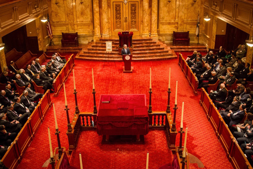 Benjamin Brafman gives his acceptance speech to the American Association of Jewish Lawyers and Jurists (AAJLJ) at Shearith Israel Synagogue in New York City