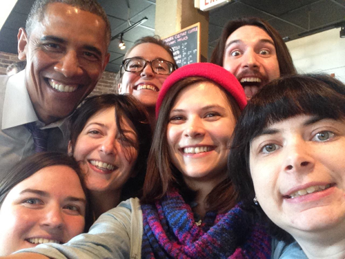Selfie with President Obama at Charmington's