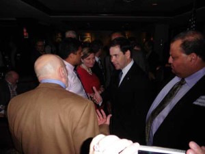 Senator Rubio, center, works the crowd at Donovan's Steak & Chophouse in La Jolla Village