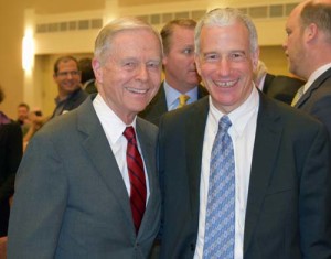 Former California Gov. Pete Wilson, left, and Rabbi Philip Graubart of Congregation Beth El