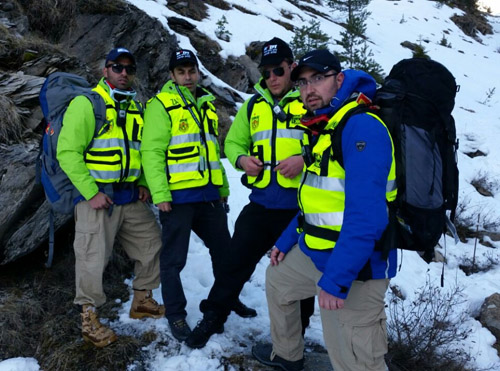 ZAKA team in French Alps near crash site; leader Mati Goldstein is at right (Tazpit News Agency)