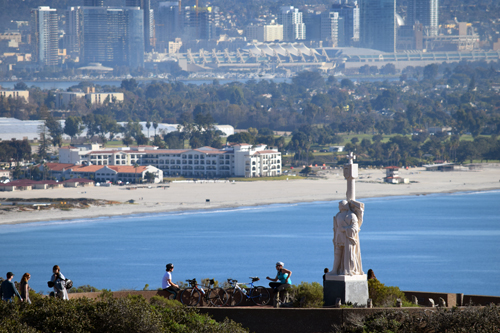 View from Cabrillo National Monument. North Island Naval Air Station is in Middle Ground and sprawling San Diego Convention Center is in the background