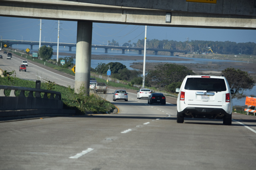 A stretch of Interstate 8 approaching its western terminus in San Diego