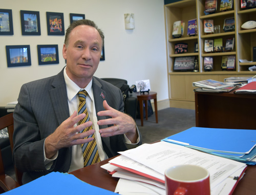 SDSU President Elliot Hirshman in his office