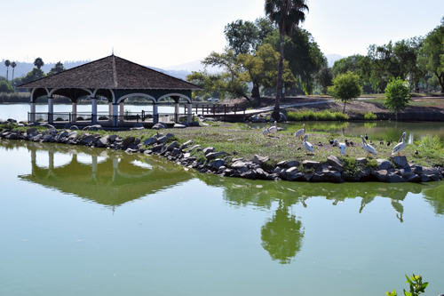 Boathouse on Lindo Lake was part of the Lakeside Hotel resort, which spurred development of the town. Among early merchants was the Klauber-Wagenheim Company.