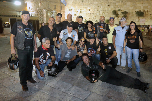 Harley Davidson motorcycle riders gather at the Kotel