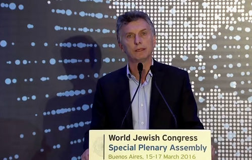 Argentine President Mauricio Macri addressies World Jewish Congress
