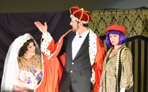 Esther (Johanna Saylor), King Ahashuerus (Seth MacNeely) and Haman (Amy Stanley) at wedding reception