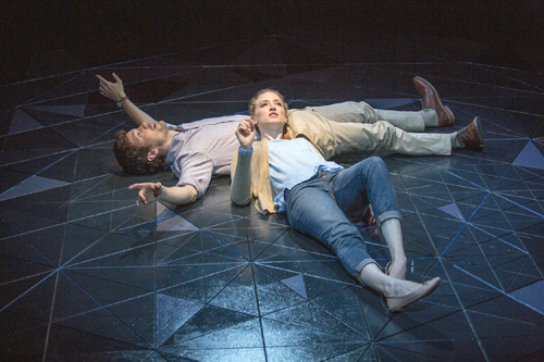 Christian Coulson stars as Roland and Victoria Frings as Marianne in Nick Payne’s Constellations, directed by Richard Seer, April 9 – May 8, 2016 at The Old Globe. Photo by Jim Cox.
