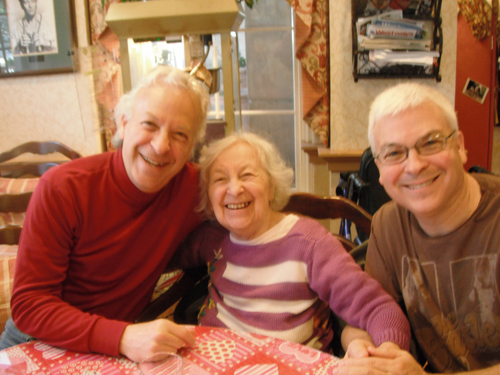 Sylvia Arden in her retirement years is flanked by sons David, a concert pianist, and Dan, a documentary producer.
