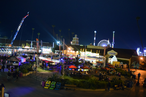 A night view of a portion of the San Diego County Fair taken from a second floor vantage point of the Grandstand West. The fair continues through July 4th.