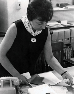 Sylvia Arden at work in the archives of the San Diego Historical Society