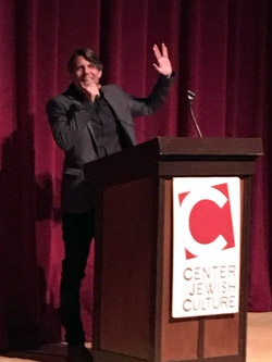 Adam Nimoy gives the Vulcan salute his father Leonard made famous in 'Star Trek.' His appearance came in a preview of the San Diego Jewish Film Festival sponsored by the San Diego Center for Jewish Culture